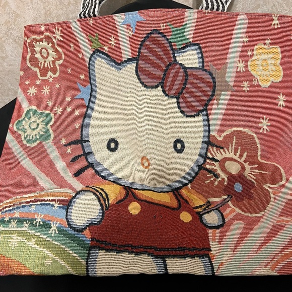 Disney Hello Kitty Coral Pink Patterned Canvas Tote - Picture 2 of 5